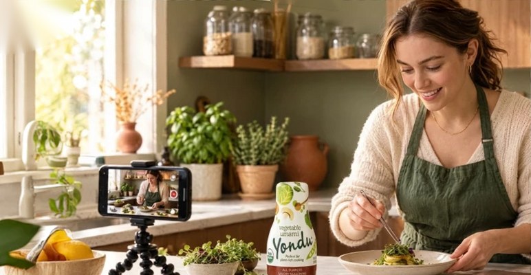 A creator filming herself cooking with Sempio Yondu